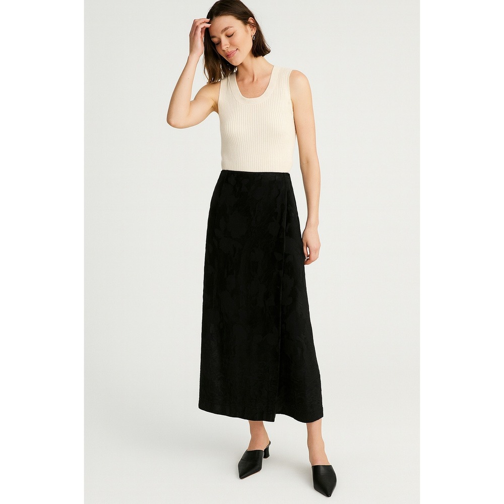 Rafaella Womens Burnout Velvet Wrap Skirt SZ‎ 10 Black Whimsygoth Dark Romantic